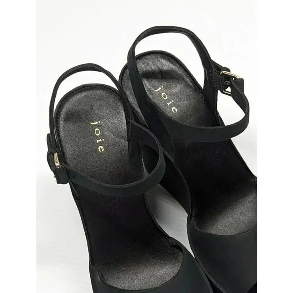 Joie Hindy Women's Platform Wedge Sandal Black Leather Size 8 M (MSRP $298)